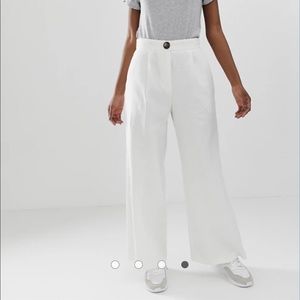 Petite Linen wide leg white pants